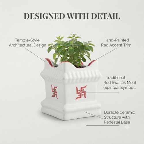 Crazy Sutra White Ceramic Tulsi Planter Pot – 7 cm