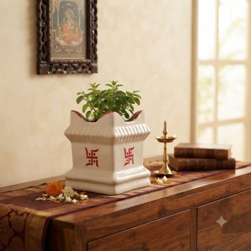 Crazy Sutra White Ceramic Tulsi Planter Pot – 7 cm