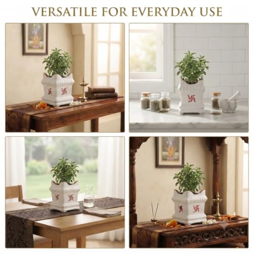 Crazy Sutra White Ceramic Tulsi Planter Pot – 7 cm