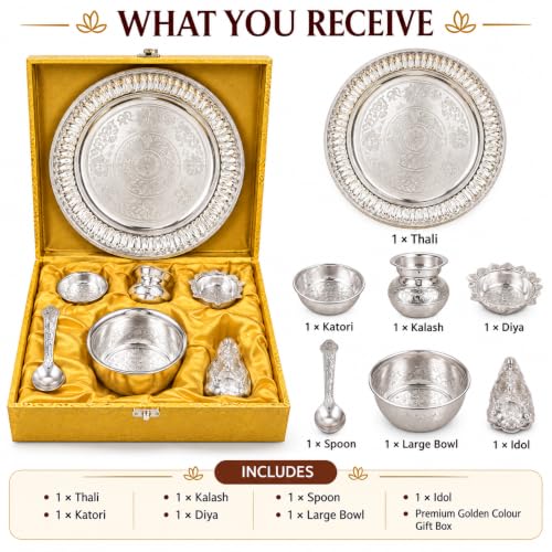 Brass Pooja Thali Set with Golden Gift Box
