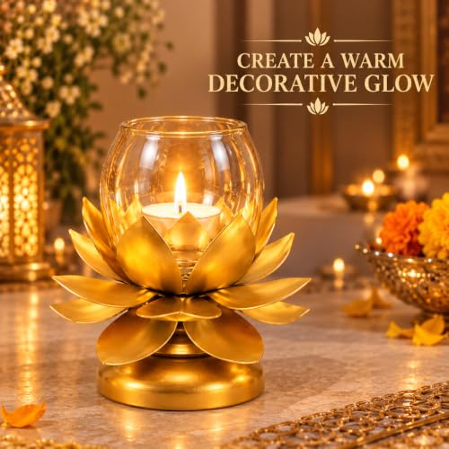 Golden Lotus Tealight Holder with Glass Candle Cup