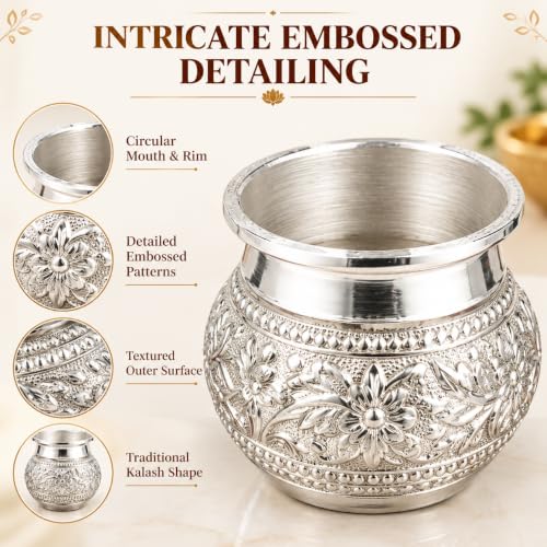 Crazy Sutra Aluminium Silver Kalash with Embossed Design