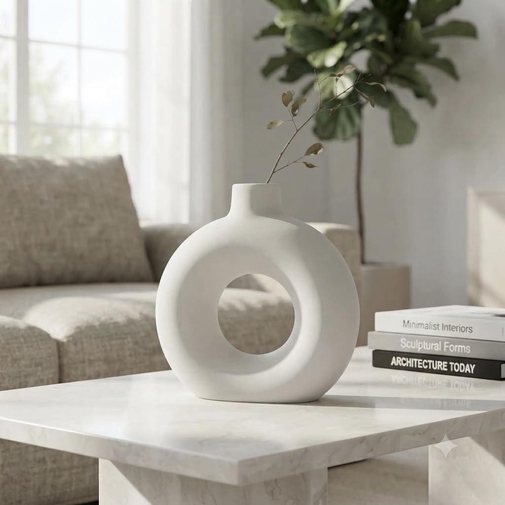White Ceramic Donut Vase 4 Inch for Home Décor