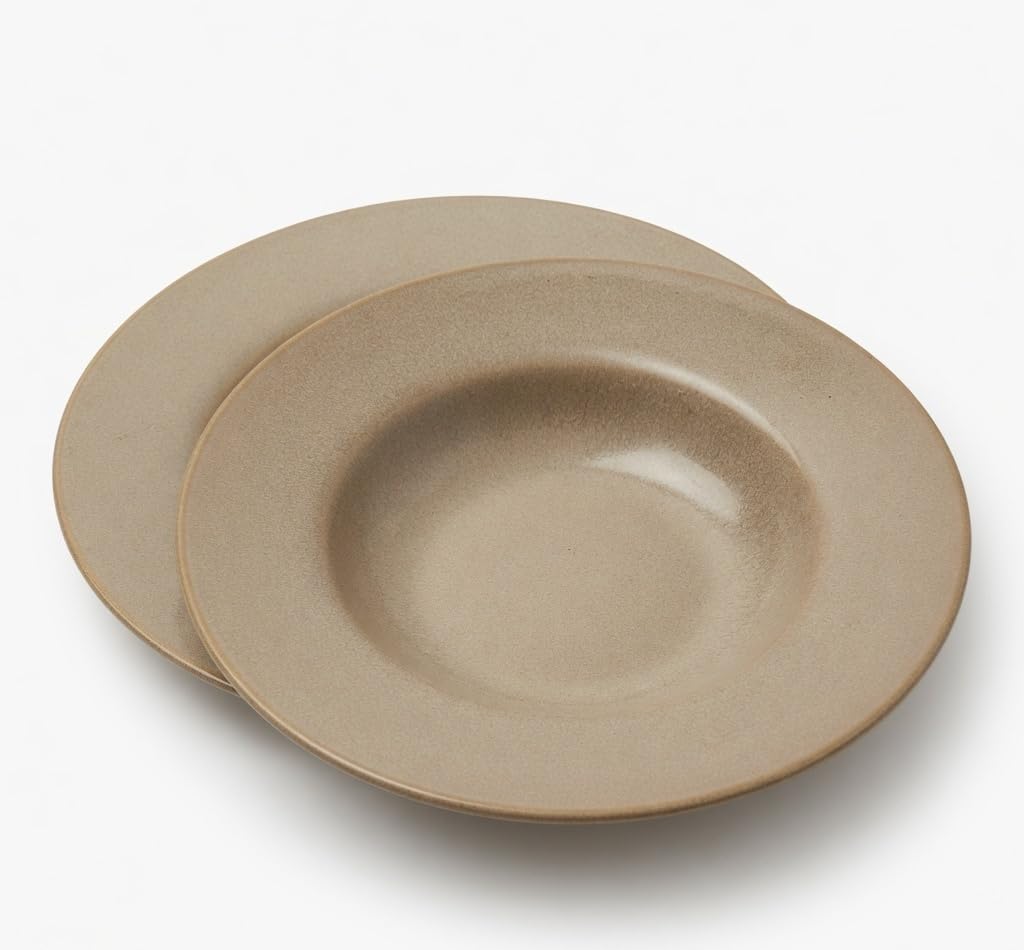 Naturra Brown Ceramic Pasta Plate Set of 2 with Floral Design