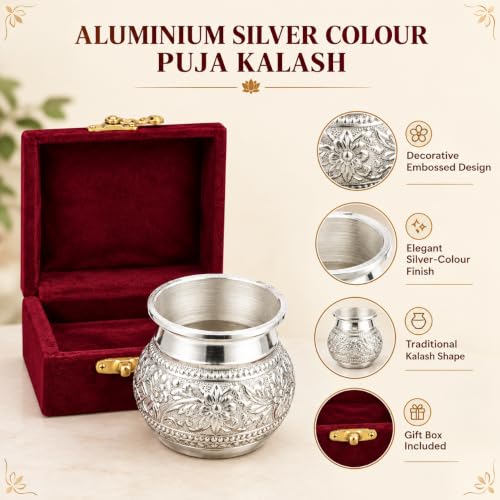 Crazy Sutra Aluminium Silver Kalash with Embossed Design