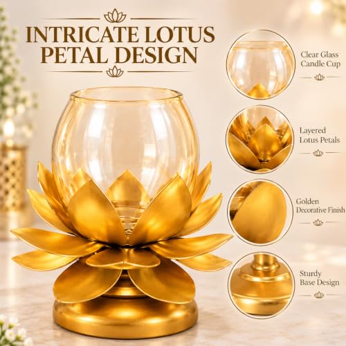 Golden Lotus Tealight Holder with Glass Candle Cup
