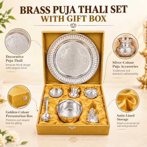 Brass Pooja Thali Set with Golden Gift Box