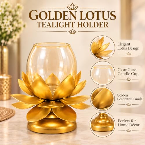 Golden Lotus Tealight Holder with Glass Candle Cup