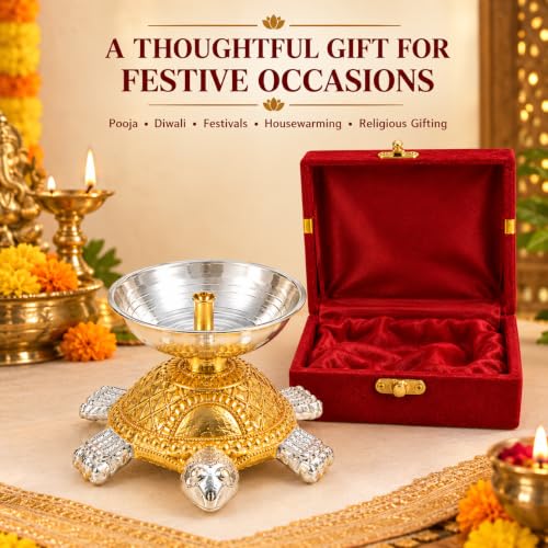 Crazy Sutra Aluminium Silver Tortoise Diya with Gift Box