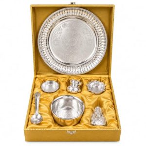 Brass Pooja Thali Set with Golden Gift Box