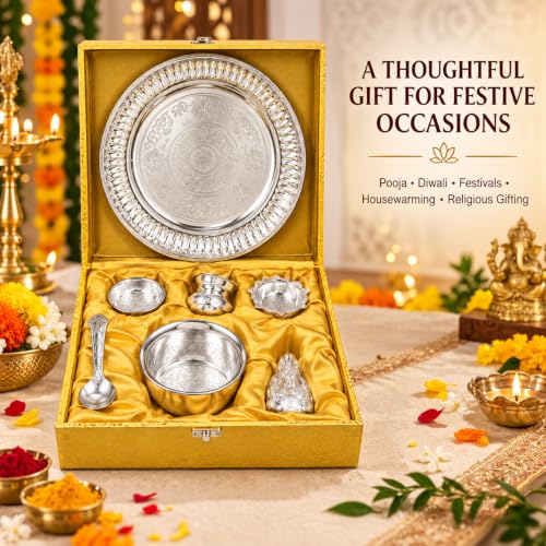 Brass Pooja Thali Set with Golden Gift Box