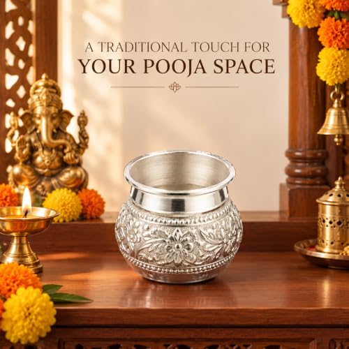 Crazy Sutra Aluminium Silver Kalash with Embossed Design