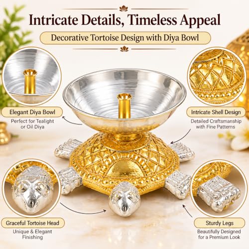 Crazy Sutra Aluminium Silver Tortoise Diya with Gift Box