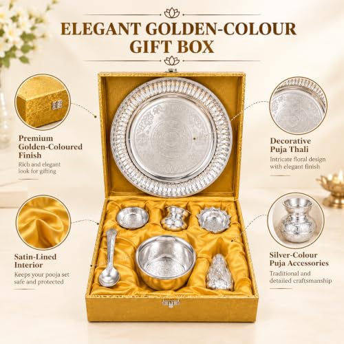 Brass Pooja Thali Set with Golden Gift Box