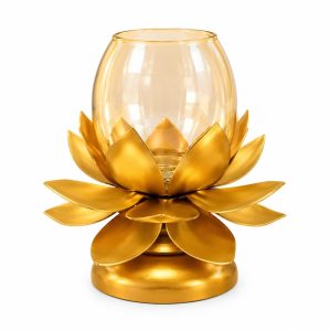Golden Lotus Tealight Holder with Glass Candle Cup