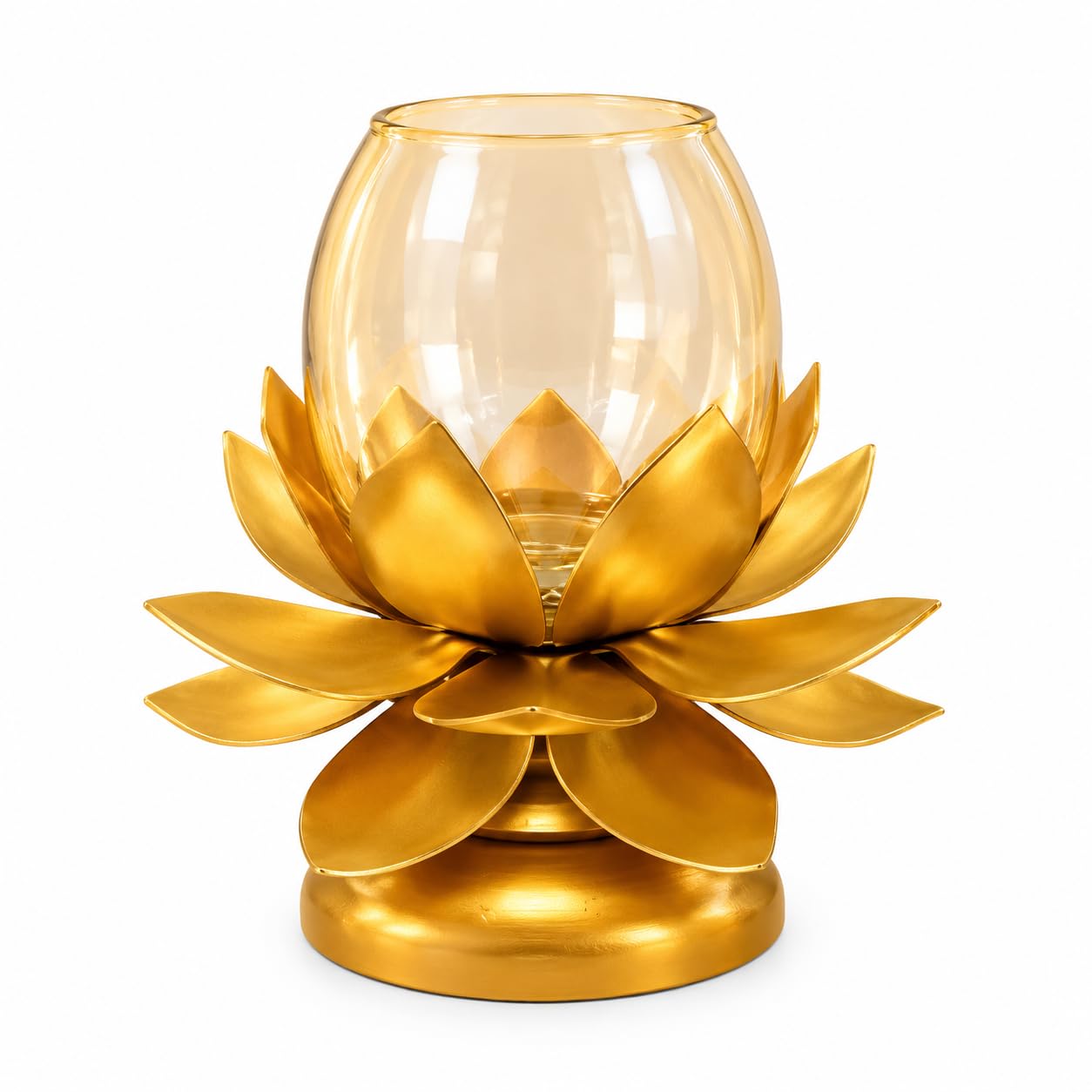 Golden Lotus Tealight Holder with Glass Candle Cup